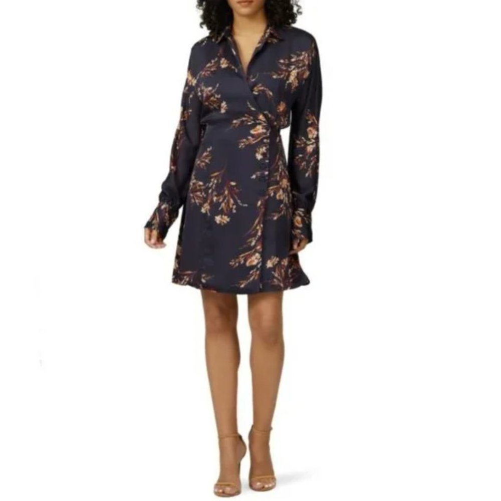 Equipment Harmon Wrap Floral Silk Midi Wrap Dress L